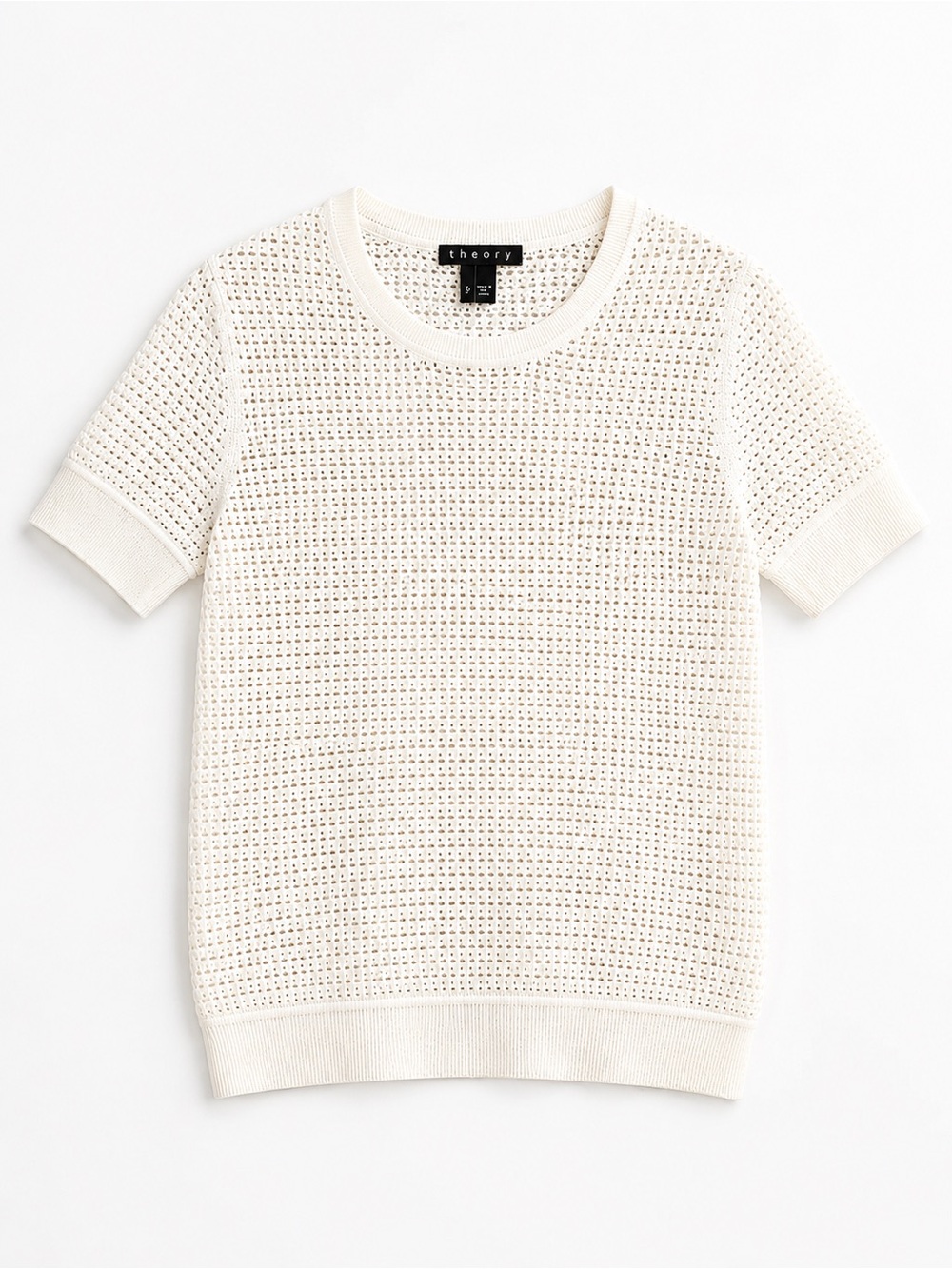 Theory Knit Top Short Sleeve Waffle White Textured Minimalist Size S